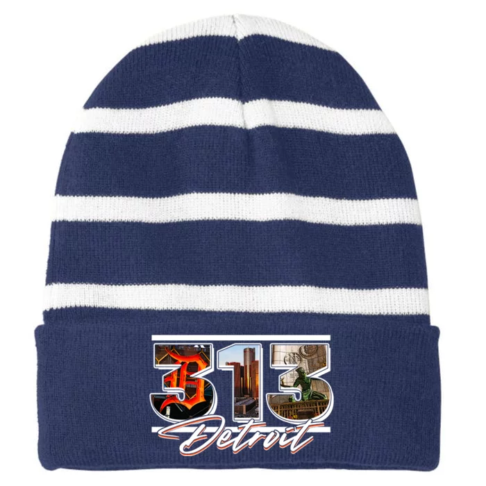 313 Detroit Urban Spirit Striped Beanie with Solid Band