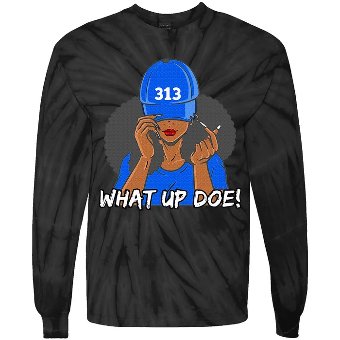 313 Detroit What Up Doe Black Woman Afro Tie-Dye Long Sleeve Shirt