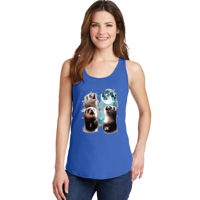 3 Ferret Moon Howling Ferret Head Ladies Essential Tank