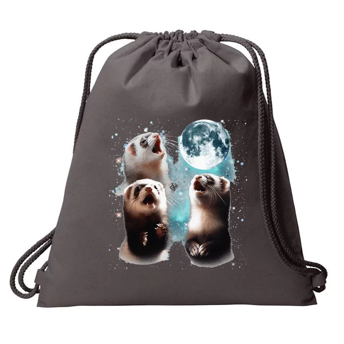 3 Ferret Moon Howling Ferret Head Drawstring Bag