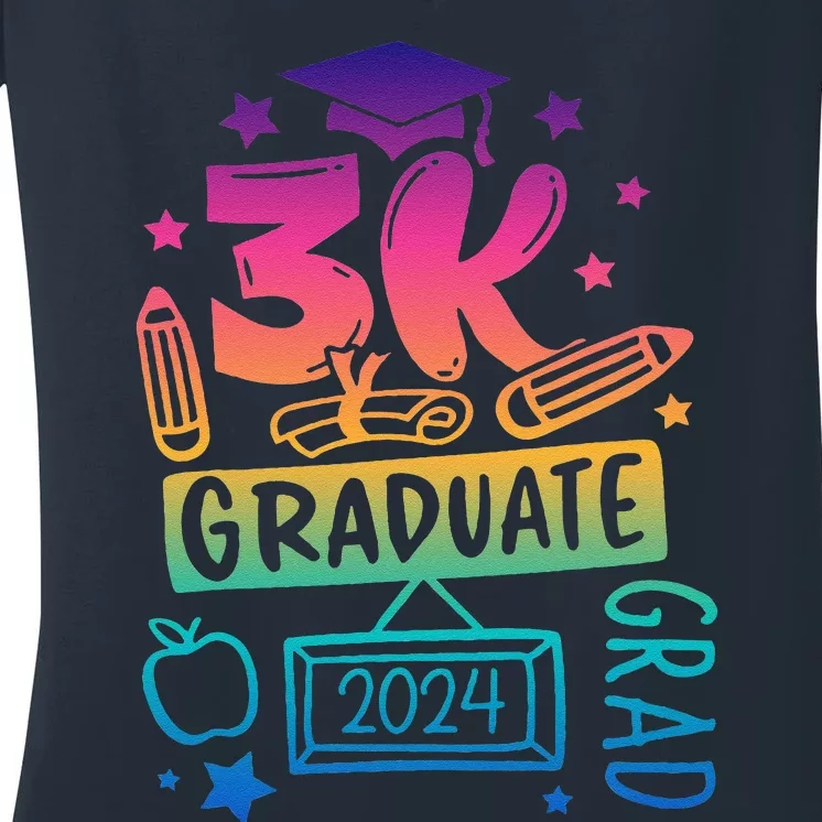 3k Graduate 2024 Funny 3k Kindergarten Graduation Women's V-Neck T-Shirt