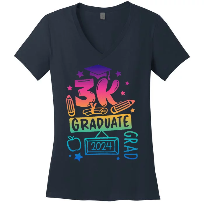 3k Graduate 2024 Funny 3k Kindergarten Graduation Women's V-Neck T-Shirt