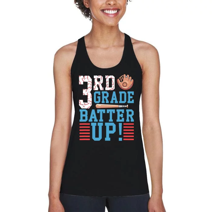 3rd Grade Back To School 3rd Grade Batter Up Baseball Women's Racerback Tank