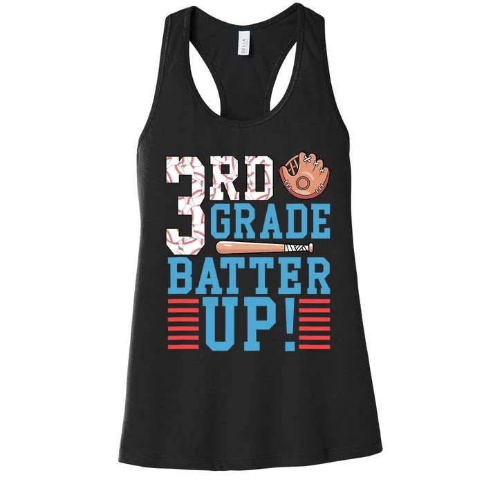 3rd Grade Back To School 3rd Grade Batter Up Baseball Women's Racerback Tank