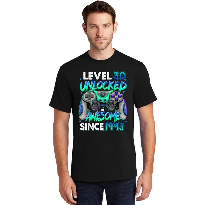 30th Gaming Birthday gift Level 30 Unlocked Awesome Video Game 1993 Birthday Tall T-Shirt