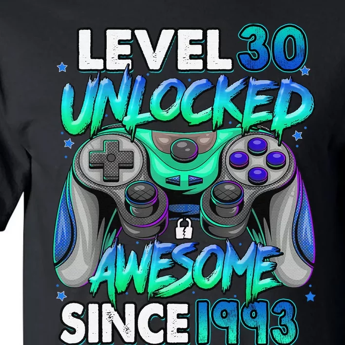 30th Gaming Birthday gift Level 30 Unlocked Awesome Video Game 1993 Birthday Tall T-Shirt