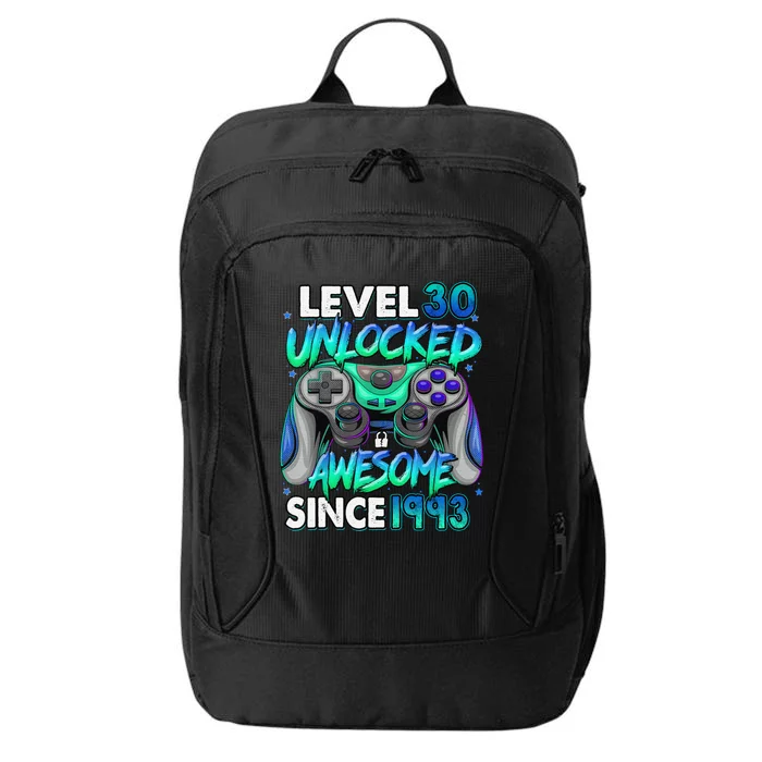 30th Gaming Birthday gift Level 30 Unlocked Awesome Video Game 1993 Birthday City Backpack