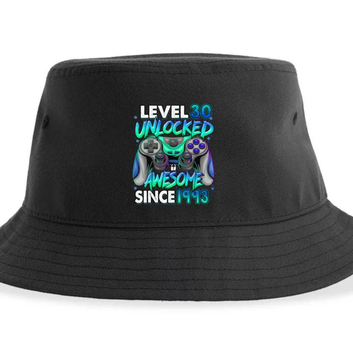 30th Gaming Birthday gift Level 30 Unlocked Awesome Video Game 1993 Birthday Sustainable Bucket Hat