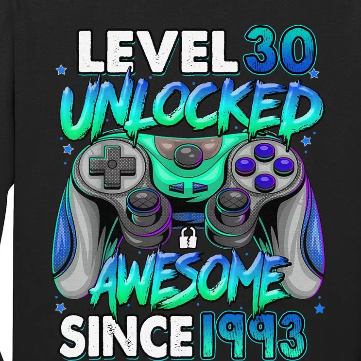 30th Gaming Birthday gift Level 30 Unlocked Awesome Video Game 1993 Birthday Tall Long Sleeve T-Shirt