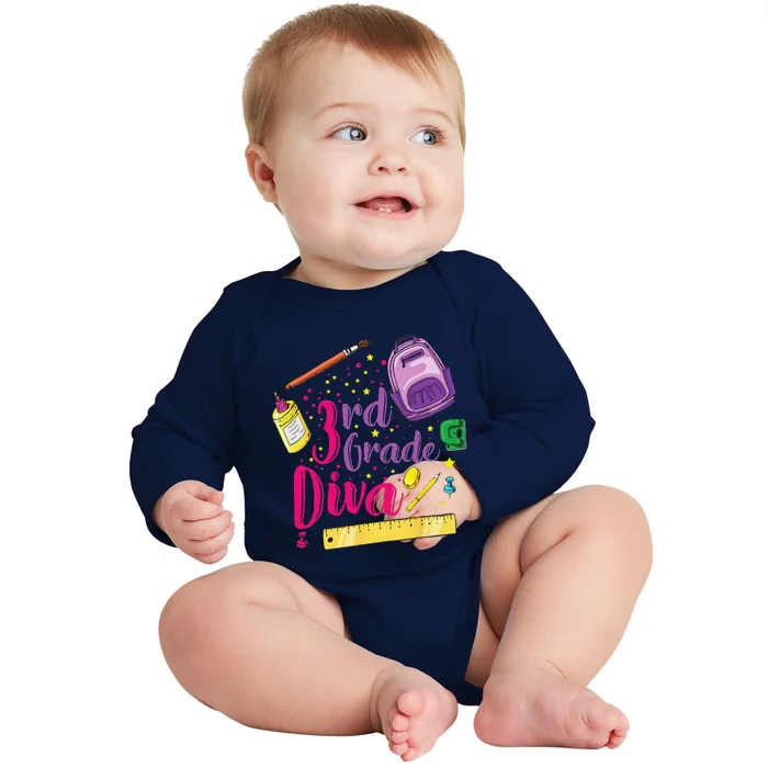 3rd Grade Diva First Day Of School Clothes Gift Baby Long Sleeve Bodysuit