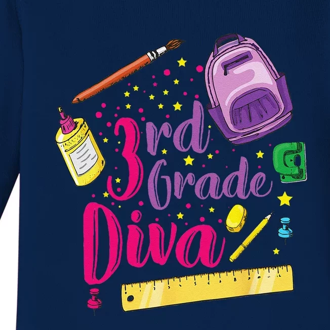 3rd Grade Diva First Day Of School Clothes Gift Baby Long Sleeve Bodysuit