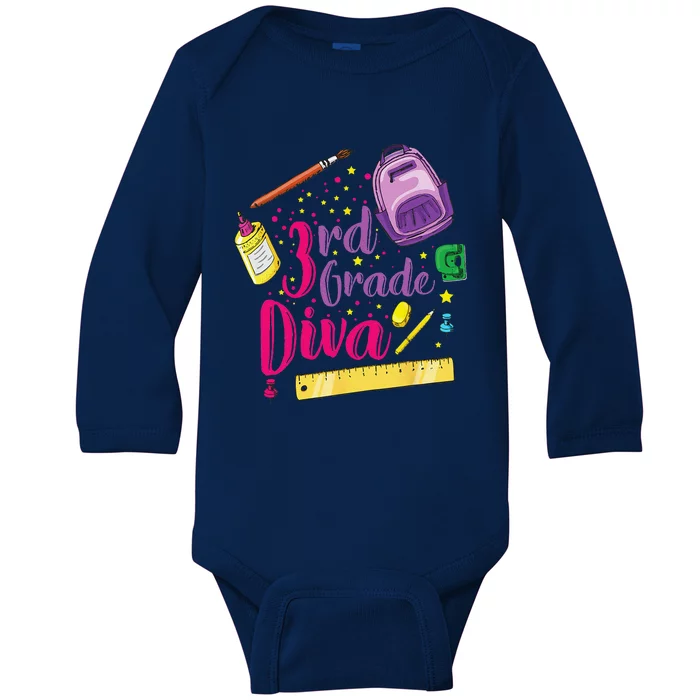 3rd Grade Diva First Day Of School Clothes Gift Baby Long Sleeve Bodysuit