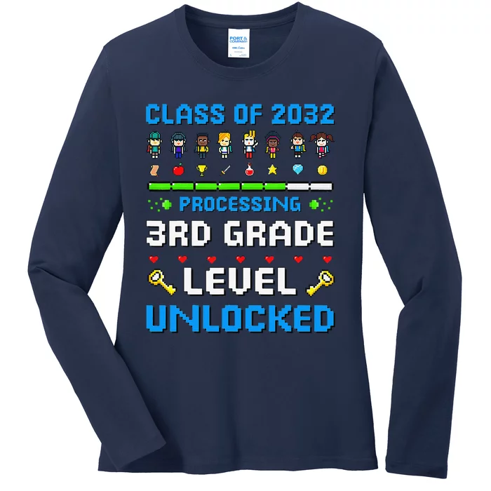 3rd Grade First Day Of School Class Of 2032 Video Games Ladies Long Sleeve Shirt