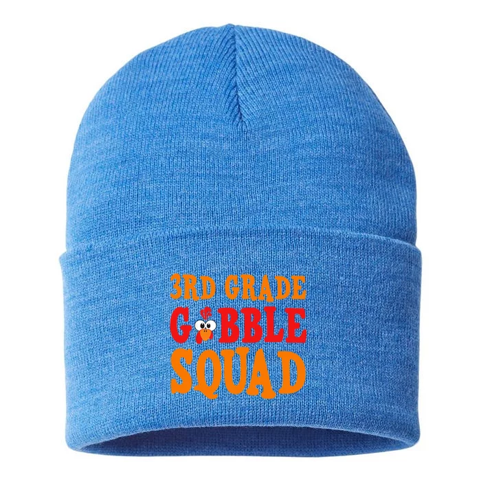 3rd Grade Gobble Squad Funny Thanksgiving Sustainable Knit Beanie