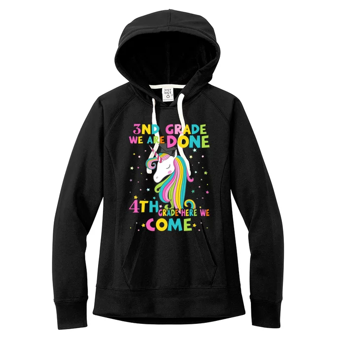 3Rd Grade Graduation Magical Unicorn 4Th Grade Here We Come Funny Gift Women's Fleece Hoodie