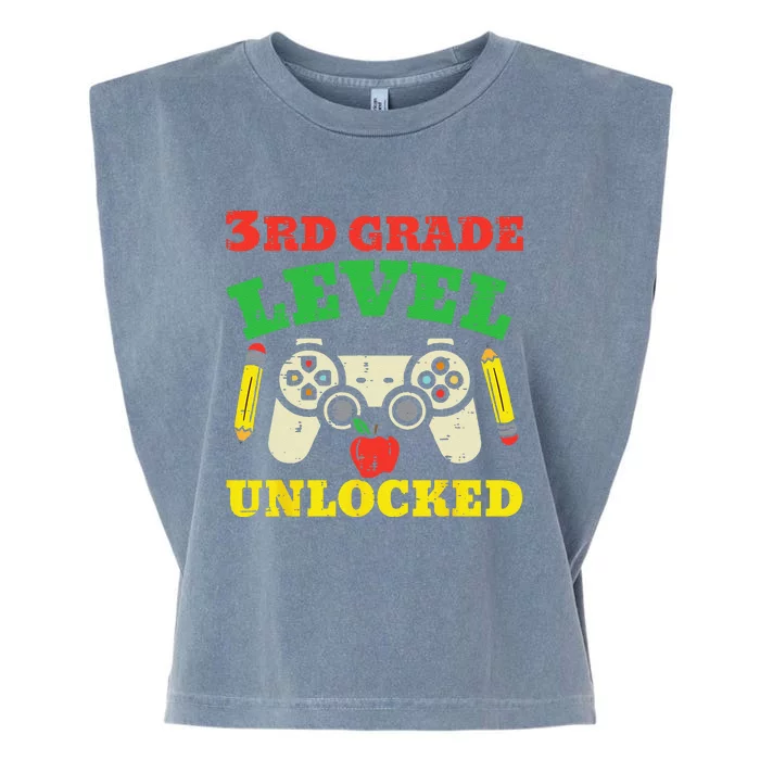 3rd Grade Level Unlocked Video Game First Day Of School Garment-Dyed Women's Muscle Tee