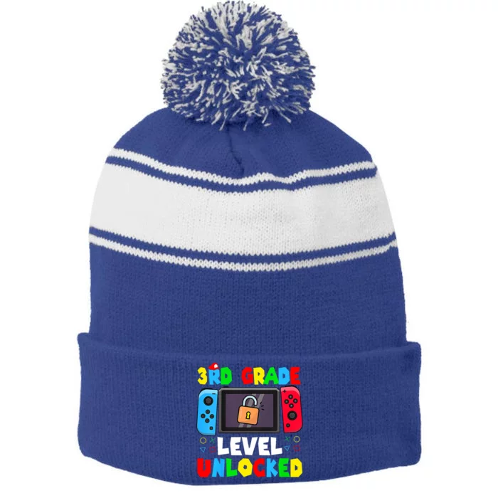 3rd Grade Level Unlocked Back To School First Day Gamer Boy Stripe Pom Pom Beanie