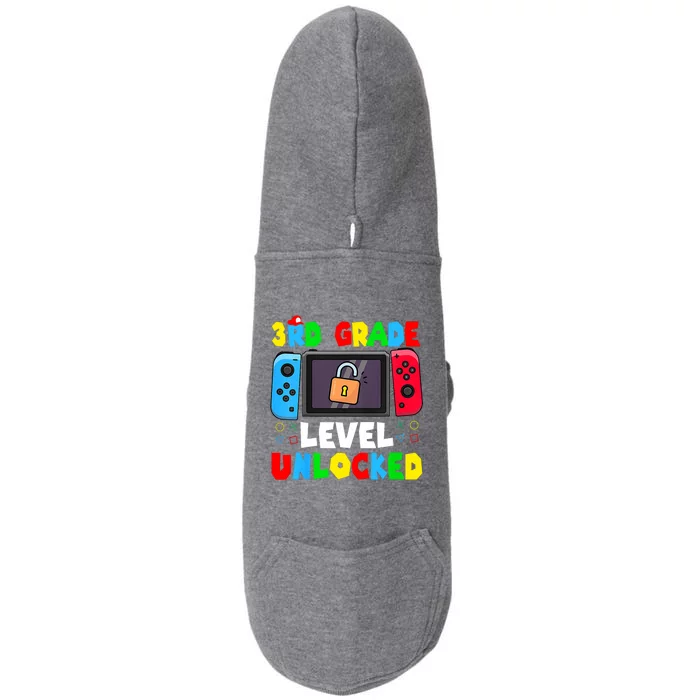 3rd Grade Level Unlocked Back To School First Day Gamer Boy Doggie 3-End Fleece Hoodie