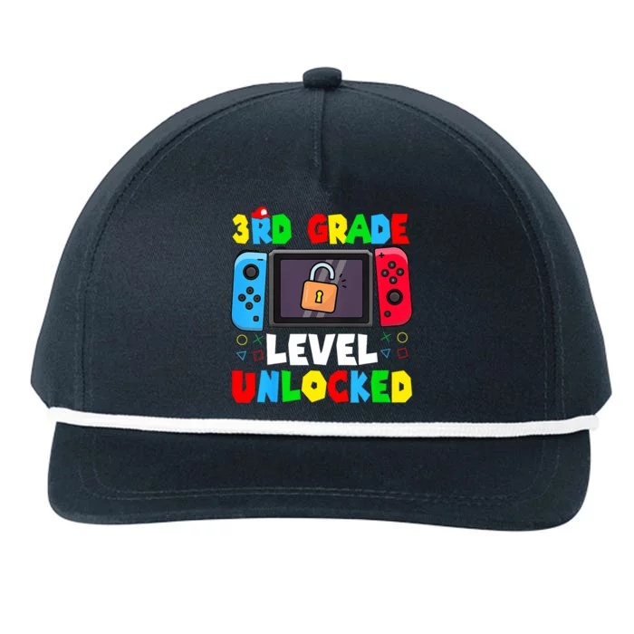 3rd Grade Level Unlocked Back To School First Day Gamer Boy Snapback Five-Panel Rope Hat