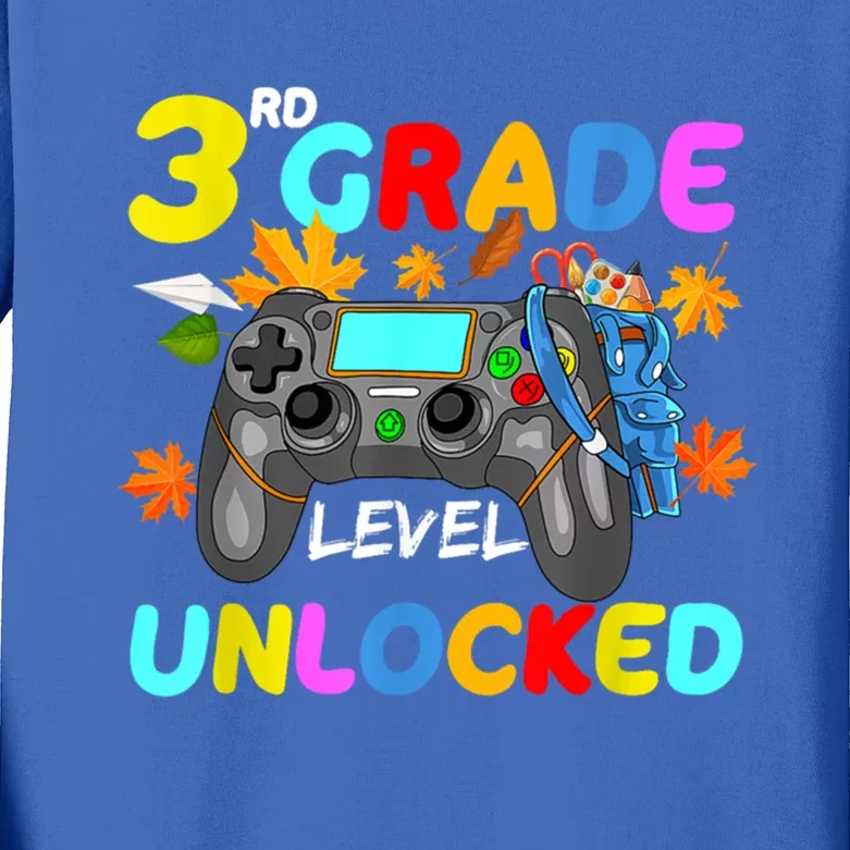 3Rd Grade Level Unlocked Game On 3Rd Grade Back To School Great Gift Kids Long Sleeve Shirt