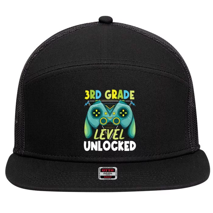 3rd Grade Level Unlocked First Day Back To School Boy 7 Panel Mesh Trucker Snapback Hat