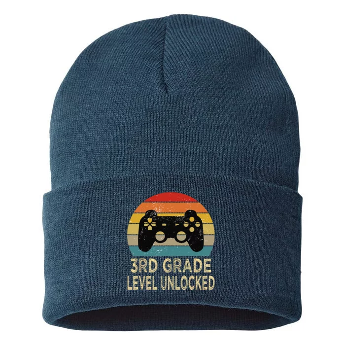 3rd Grade Level Unlocked Video Gamer Back To School Sustainable Knit Beanie