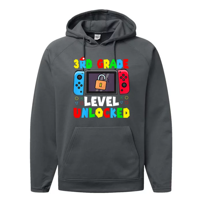 3rd Grade Level Unlocked Back To School First Day Gamer Performance Fleece Hoodie