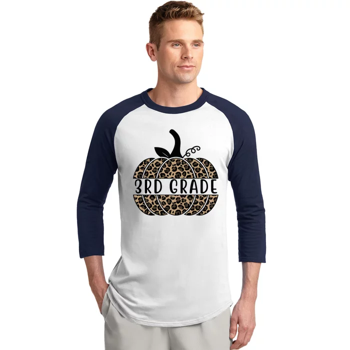 3rd Grade Leopard Pumpkin Baseball Sleeve Shirt