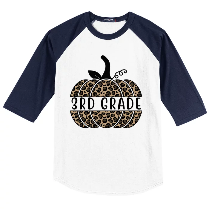 3rd Grade Leopard Pumpkin Baseball Sleeve Shirt