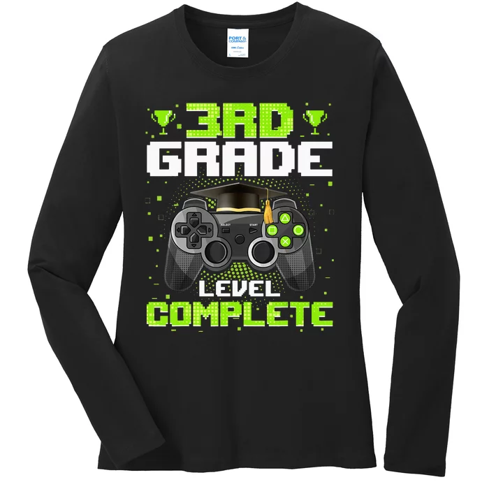 3Rd Grade Level Complete Graduation Video Gamer Graduate Ladies Long Sleeve Shirt