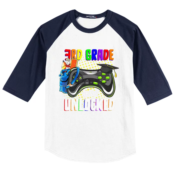 3Rd Grade Level Unlocked Video Game  Back To School Gamer Baseball Sleeve Shirt