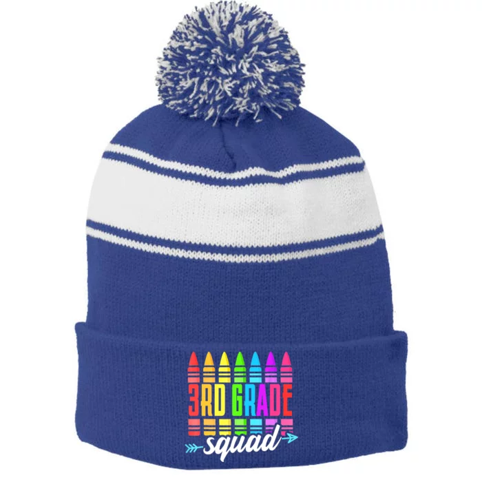 3Rd Grade Squad Colorful Cray To School Teacher Funny Gift Stripe Pom Pom Beanie