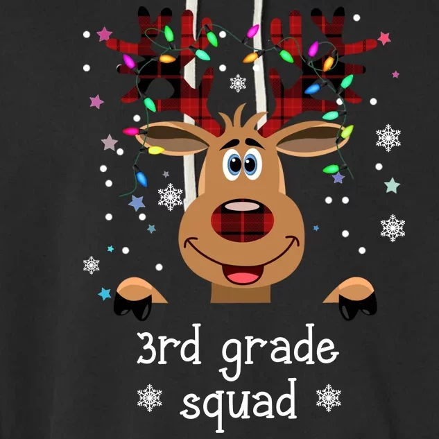 3rd Grade Squad Reindeer Christmas Garment-Dyed Fleece Hoodie