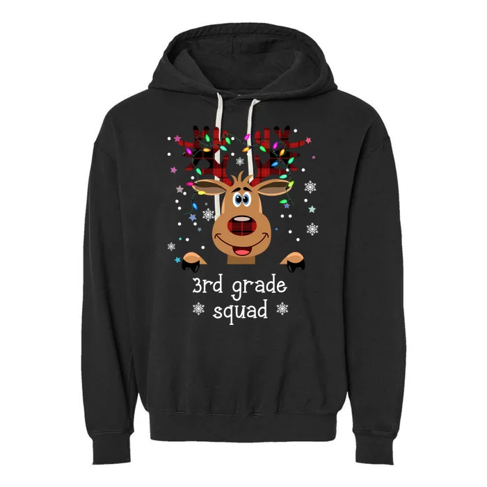 3rd Grade Squad Reindeer Christmas Garment-Dyed Fleece Hoodie