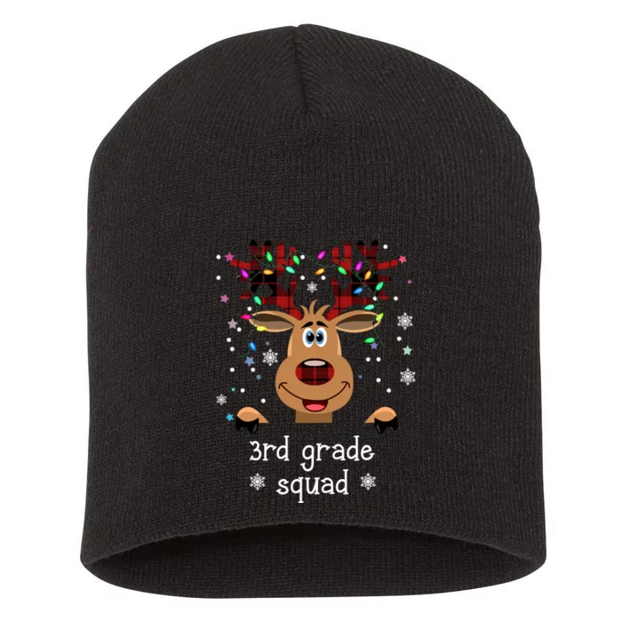 3rd Grade Squad Reindeer Christmas Short Acrylic Beanie