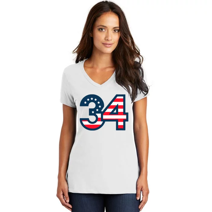 34 Guilty Trial Judge Usa Flag Women's V-Neck T-Shirt