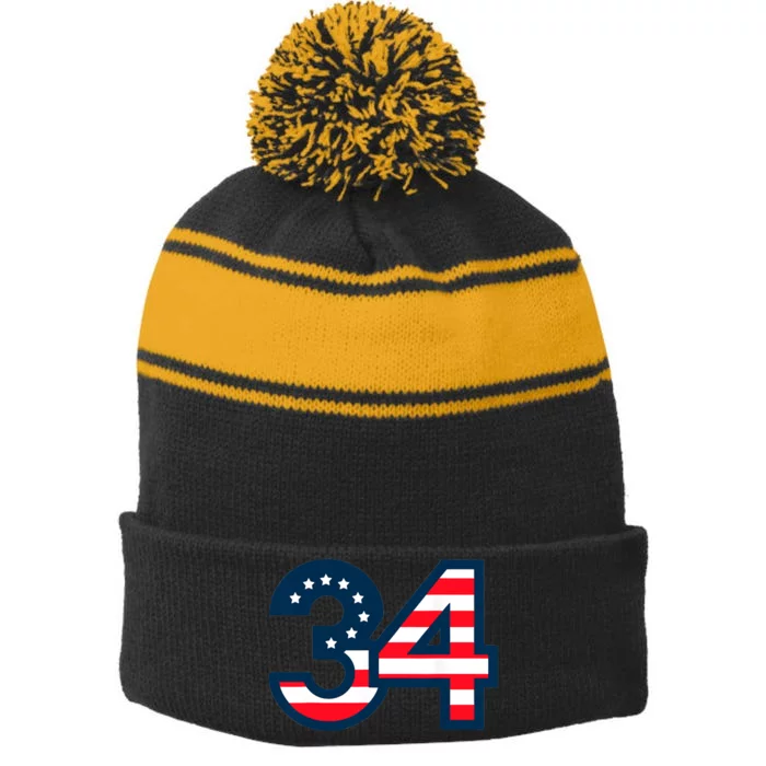 34 Guilty Trial Judge Usa Flag Stripe Pom Pom Beanie