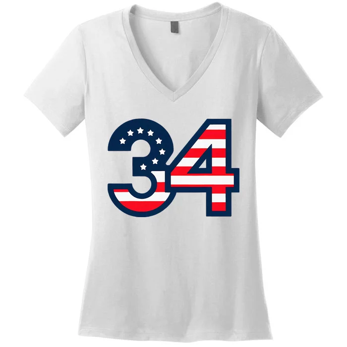 34 Guilty Trial Judge Usa Flag Women's V-Neck T-Shirt