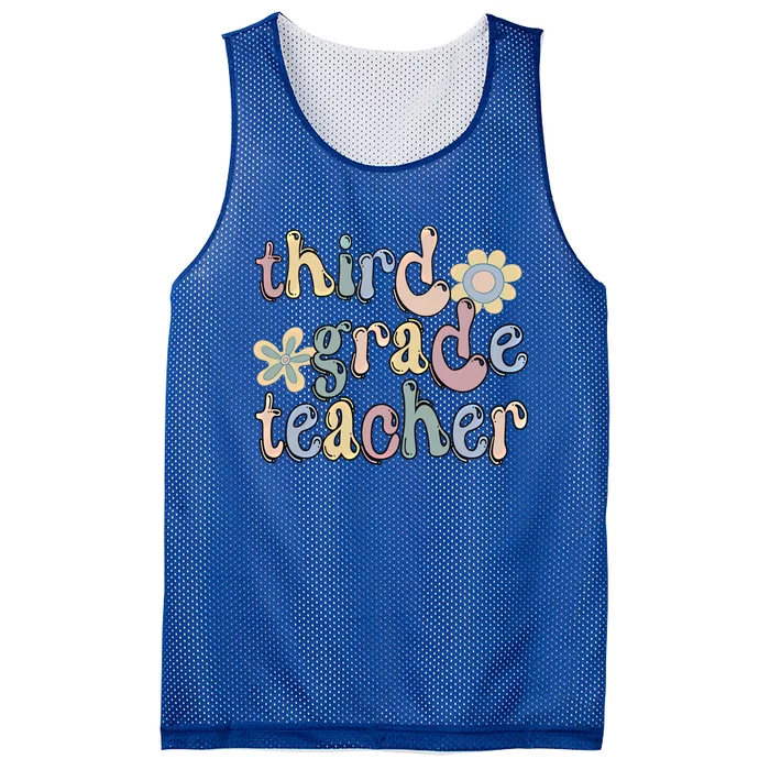 3Rd Grade Teacher Third Grade Teacher Groovy Gift Mesh Reversible Basketball Jersey Tank