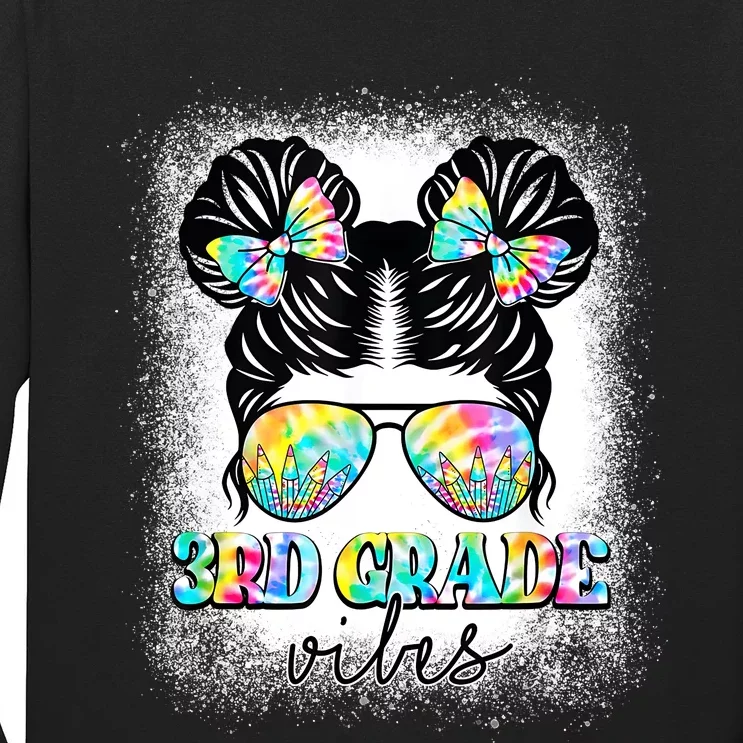 3rd Grade Vibes Messy Hair Bun Girl Back To School First Day Long Sleeve Shirt