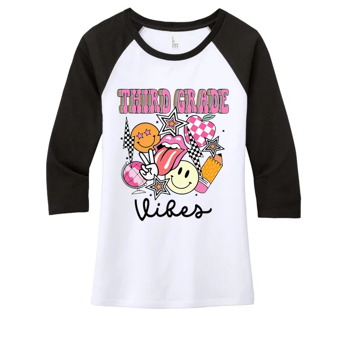 3rd Grade Vibes Team Retro First Day Of School Teacher Women's Tri-Blend 3/4-Sleeve Raglan Shirt