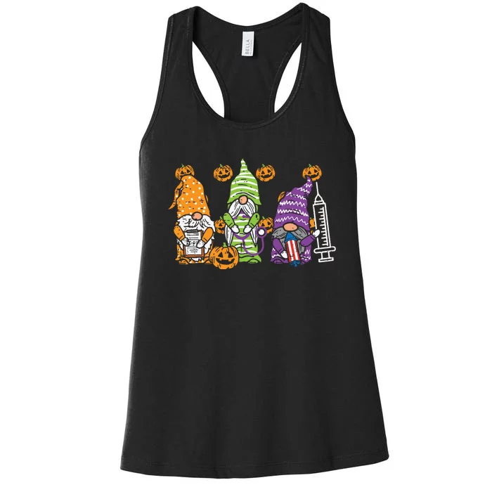 3 Halloween Gnome Nurses Funny Costume Nursing Women Women's Racerback Tank