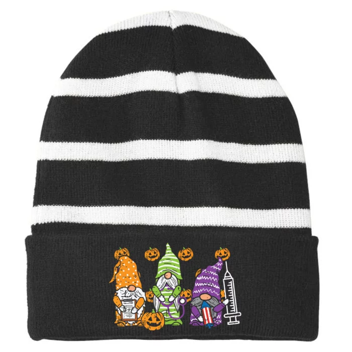 3 Halloween Gnome Nurses Funny Costume Nursing Women Striped Beanie with Solid Band