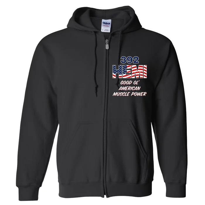 392 Hemi With Usa Flag Design. Patriotic Car Design Full Zip Hoodie