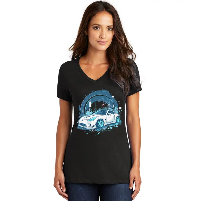 350 Jdm Race Car Scene Z33 Tuning Drift Import Women's V-Neck T-Shirt