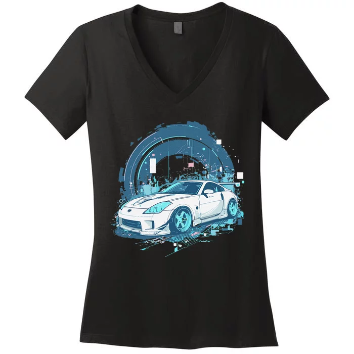 350 Jdm Race Car Scene Z33 Tuning Drift Import Women's V-Neck T-Shirt