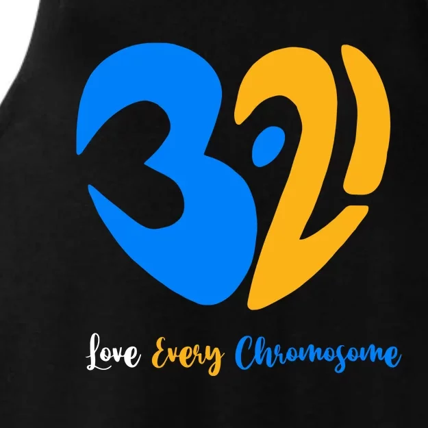 321 Love Every Chromosome T21 Down Syndrome Awareness Yellow Blue Ribbon Ladies Tri-Blend Wicking Tank