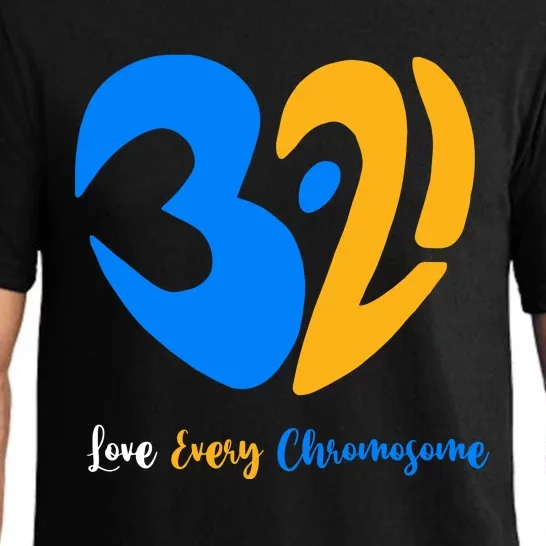 321 Love Every Chromosome T21 Down Syndrome Awareness Yellow Blue Ribbon Pajama Set