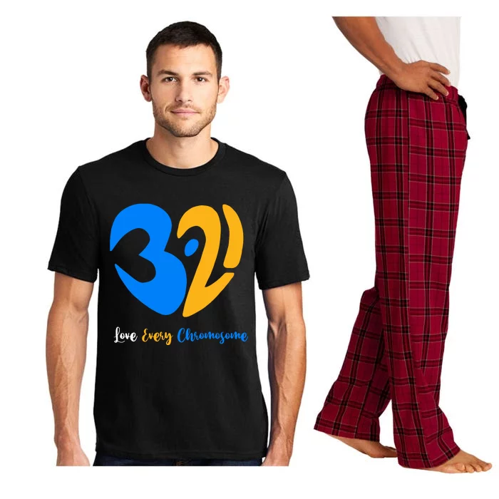 321 Love Every Chromosome T21 Down Syndrome Awareness Yellow Blue Ribbon Pajama Set