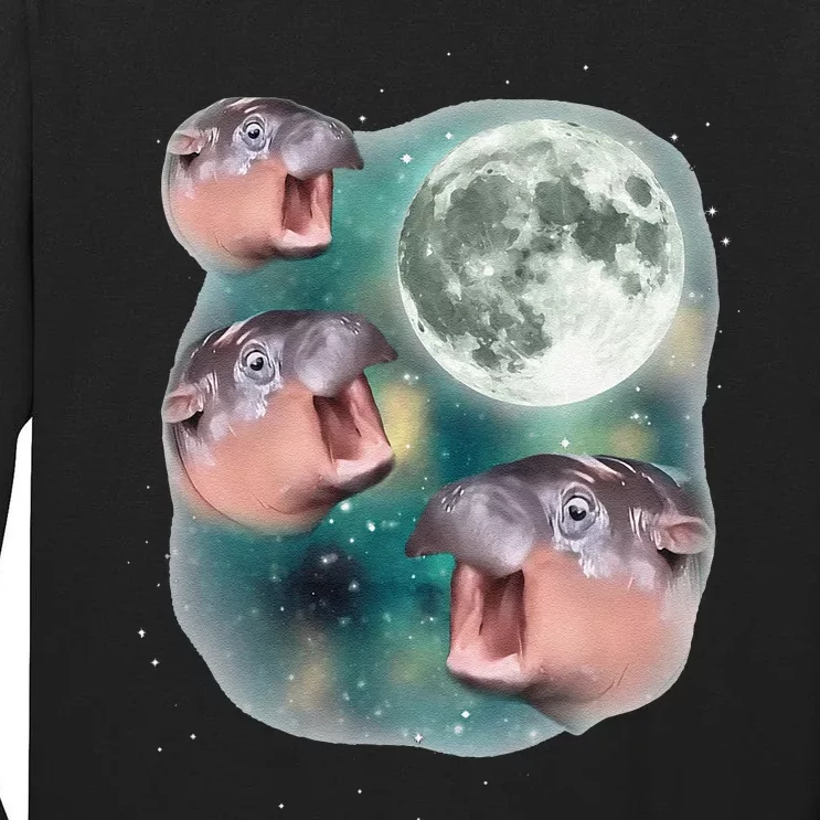 3 Moondeng Baby Hippo Meme Funny Cute Hippopotamus Animal Gift Tall Long Sleeve T-Shirt